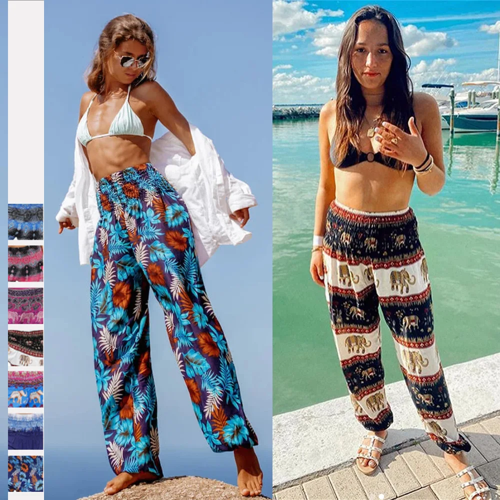 Женские брюки в национальном стиле с принтом слона эластичные спортивные