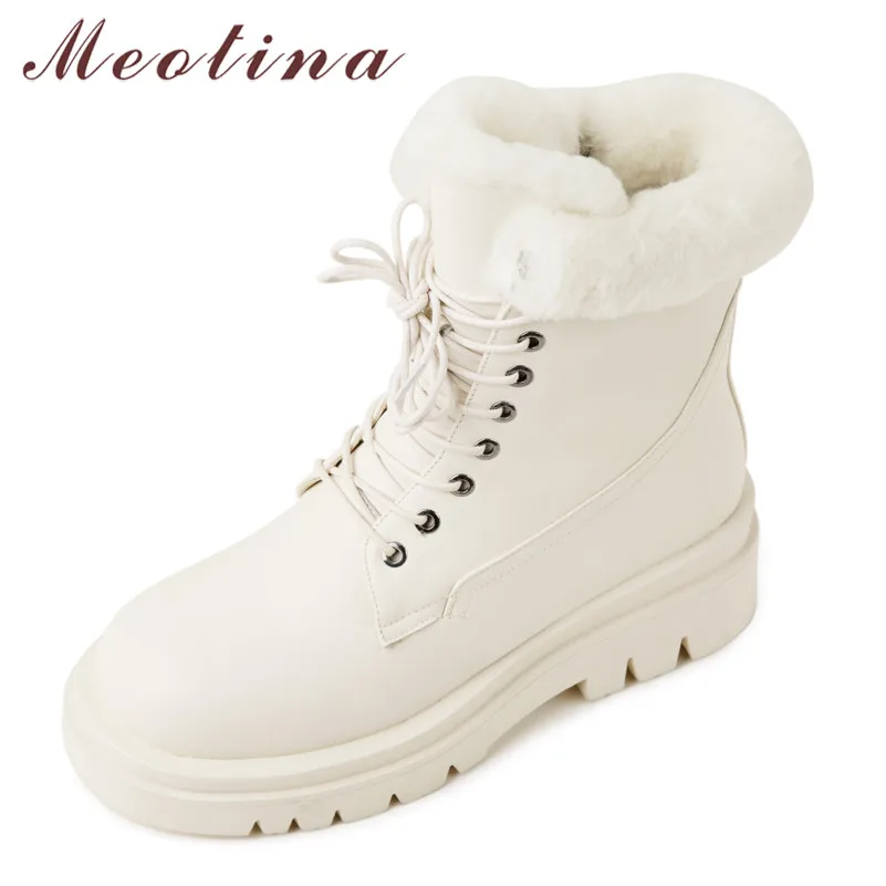 

Meotina Motorcycle Boots Women Shoes Platform High Heel Warm Ankle Boots Zipper Cross Tied Block Heels Short Boots Winter 42 43