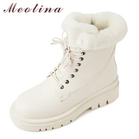 meotina motorcycle boots women shoes platform high heel warm ankle boots zipper cross tied block heels short boots winter 42 43