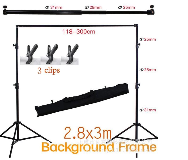 2.8M X 3M Pro Adjustable Background Support Stand Photo Backdrop Crossbar Kit Photography stand +3 clips for Photo Studio
