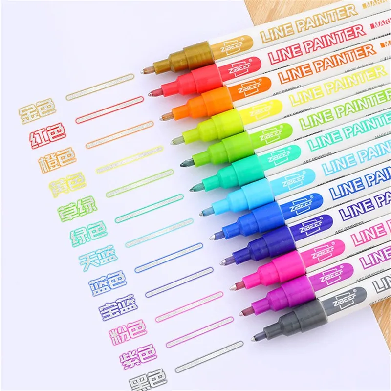 8 шт./компл. двойной линии контура Art Ручки Маркеры Ручка блестящий маркер ручка