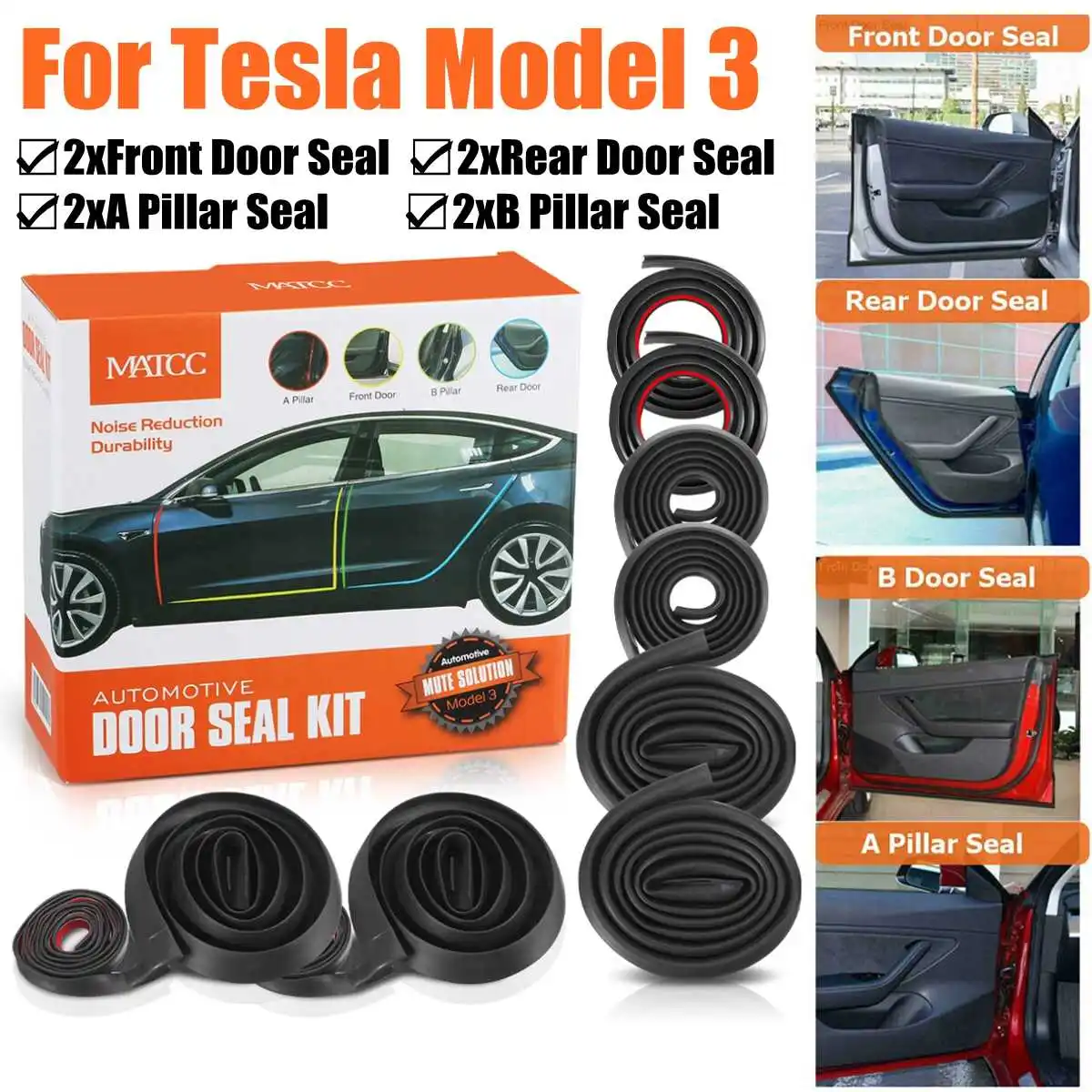

Door Seal Kit Weather Strip Wind Noise Reduction Soundproof Rubber Accessories For Tesla Model 3 Weatherstrip Moulding Trim