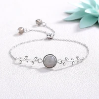 luxury simple silver plated moonstone bracelet fashion fresh girl olive tree branchs bracelet charm womens valentines day gift
