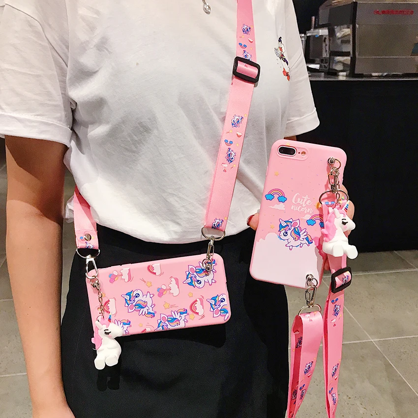 

Case For iPhone 12 mini 11 Pro Max SE XS XR X 6 S 7 Plus 8 2020 Cover Unicorn Soft TPU Silicone 3D Dolls Toy Phone Lanyard Coque