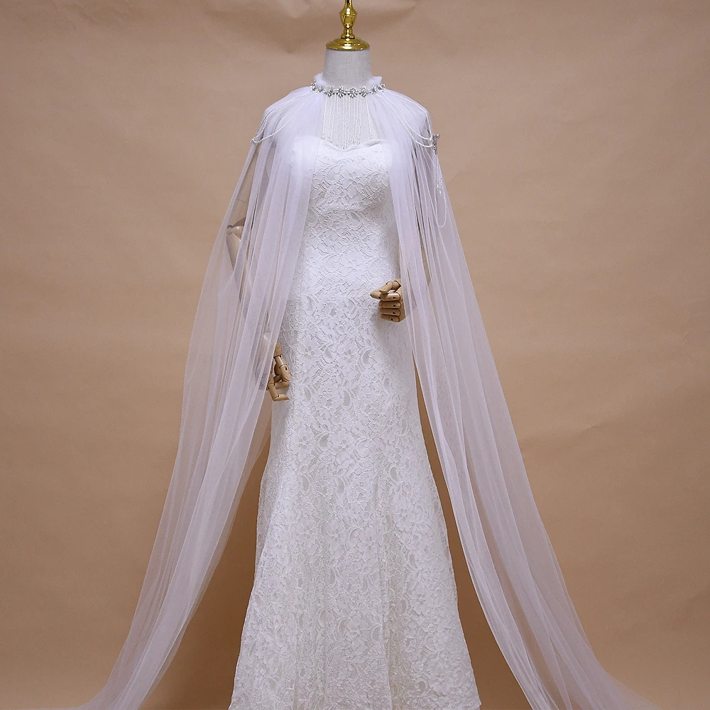 

TRiXY G03T Elegant 3M Long Train Shawls Wedding Bridal Bolero Shawl Cloak White Wedding Cape Luxury Pearl Beaded Jackets