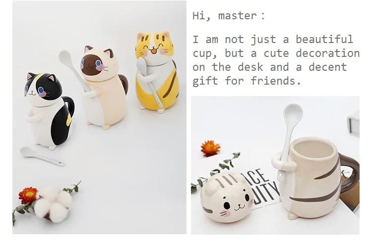 Творческий Кот из мультфильма Kawaii разрисованная вручную керамика кружки 3D чашка для кофе с молоком забавные кружки с крышкой Ложка Рождественский подарок украшение стола