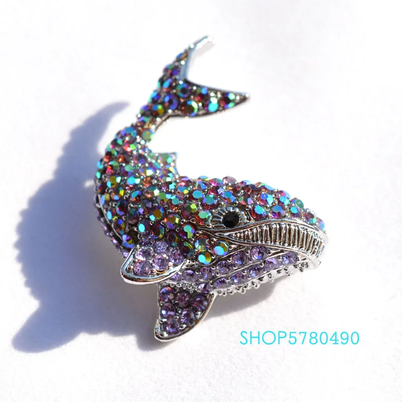 Rhinestone Whale Brooch Rhodium Plated Women Animal Breast Pin Lady Party Dress Accessories Corsage Ornaments Fashion Jewelry