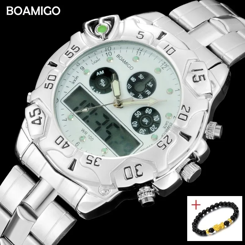 

New BOAMIGO Men's Led Dual Display Digital Watches Dial Sports Analog Quartz Watch Waterproof Mens Luminous Wristwatches For Men