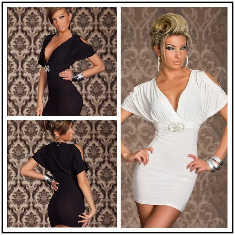 Женское облегающее мини-платье с V-образным вырезом коротким рукавом | Женская