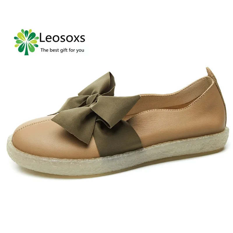 

Женские кожаные туфли Leosoxs KuaFu, повседневная обувь на платформе, мягкая подошва, натуральная кожа, весна