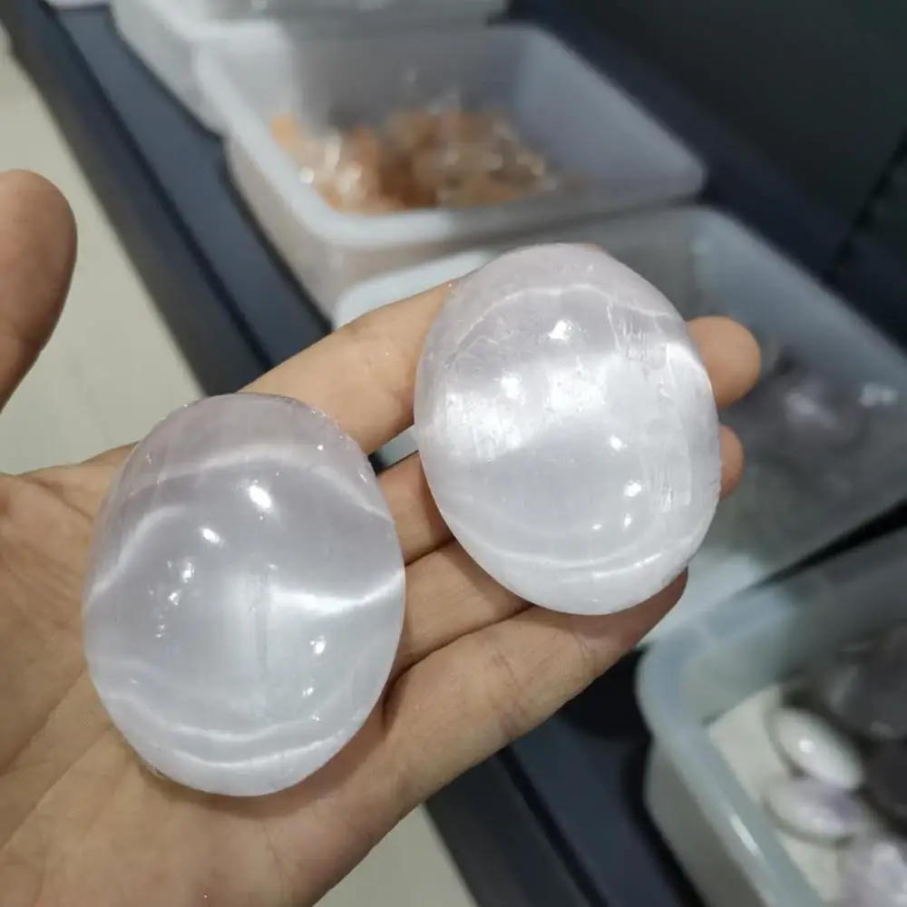 

2pcs Natural selenite Worry Stone Energy Palm Stone Used for Cleansing and Protection