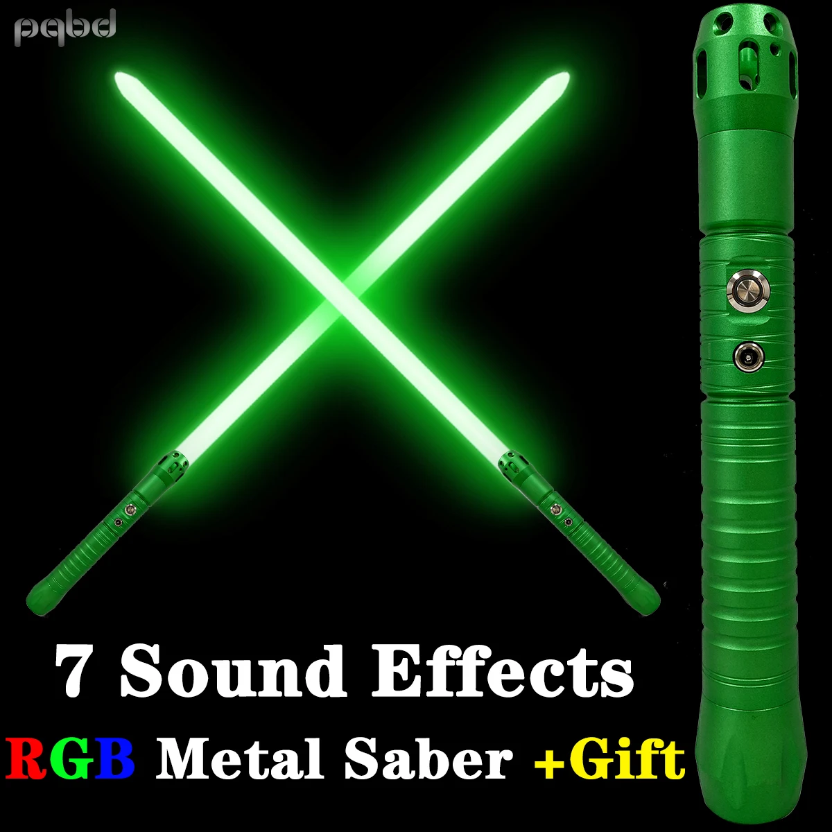 Лазерный меч pqbd с зеленой металлической ручкой световой сабель RGB-подсветкой