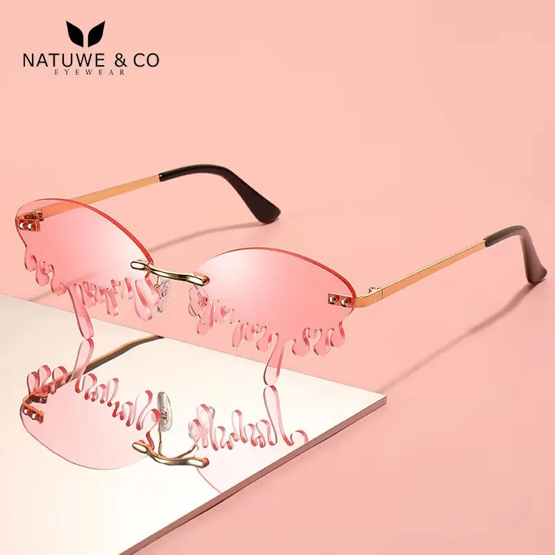 

Fashionable Trendy Sun Lens Oversized Small Shape Rimless Water Dripping Dropping Sunglasses For Women
