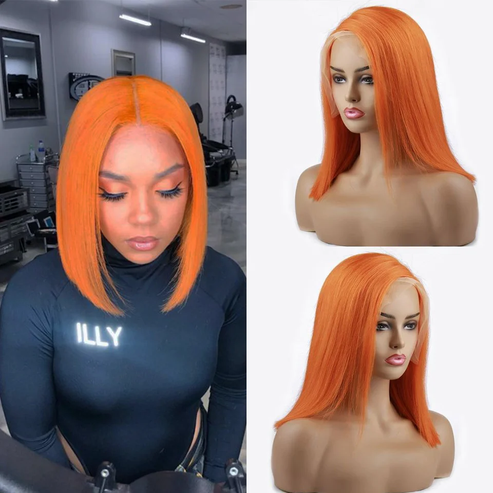 

Orange Short Bob Wig Lace Front Human Hair Wigs Red Brazilian Wigs Pre Plucked 150% Remy Human Hair Wigs For Women Crissel