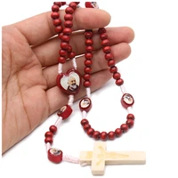 holy father madonna wine mahogany beads hand woven rosary necklace cross religious catholic ornaments holding rosary