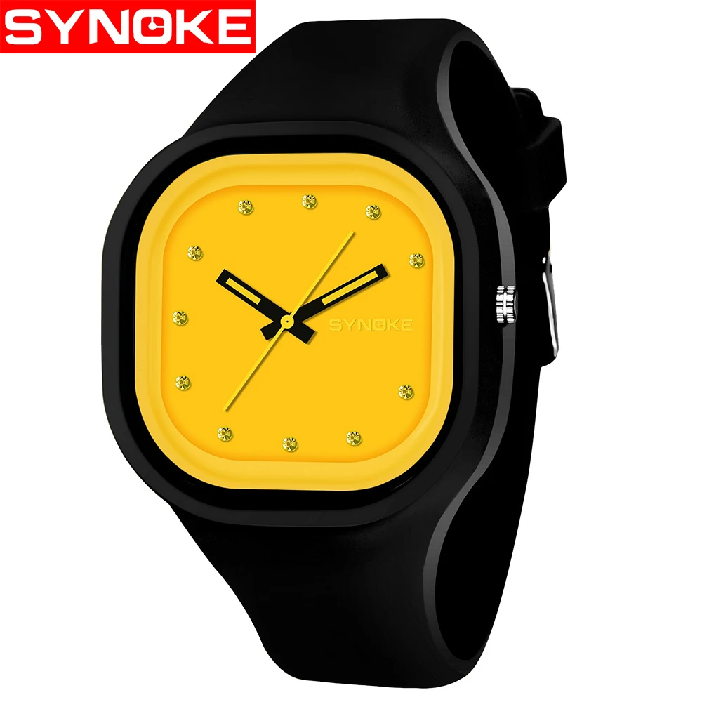 Yellow Black SYNOKE, для мальчиков, студентов, детские часы, красочные, водонепроницаемые, спортивные часы, брендовые, для женщин, для девочек, силиконовые, цифровые, дата, наручные часы - Цвет: Yellow Black