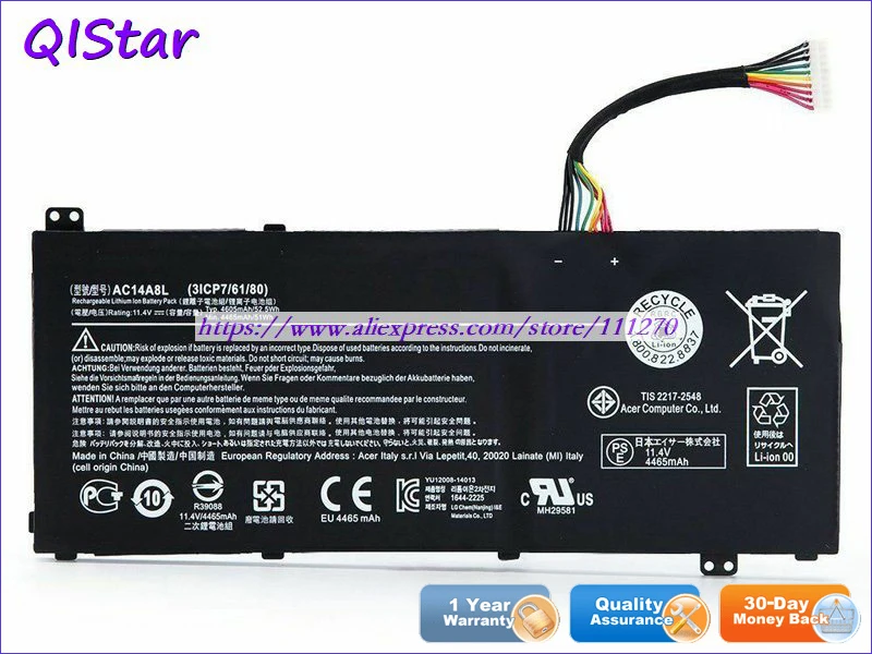 QISTAR 11,4 V 4600 мАч натуральная AC14A8L ноутбук Батарея для acer Aspire N7-591G-70TG VN7-591G VN7-591G VN7-791G Тетрадь компьютер