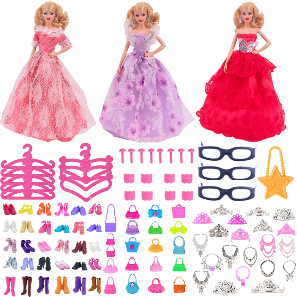 

26Pcs Doll Barbies-Clothes Accessories =1Slim Skirt+10Hangers+5Shoes+2Bag+2Glasses+6Jewelry,Fit For 11.8Inch American Doll Gifts