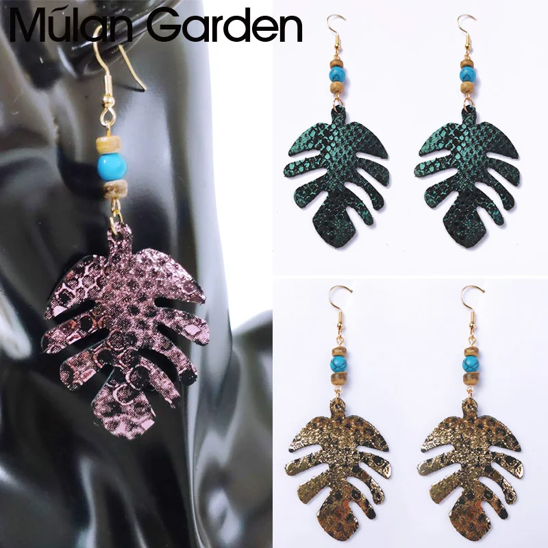 Креативные блестящие серьги M & G из воловьей кожи для женщин бусины подвески в