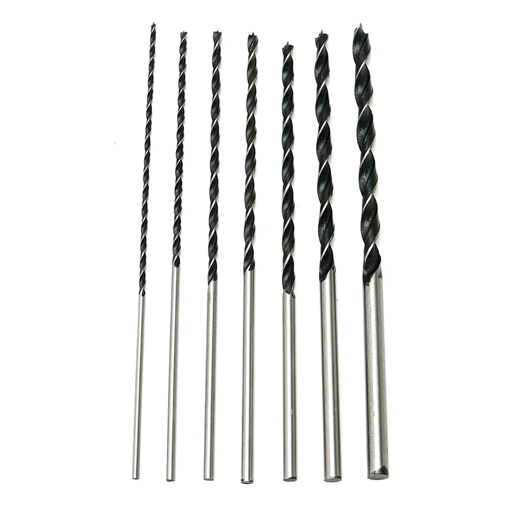 

7pcs 300mm Hex Shank Extra Long High Carbon Steel Three Point Twist Drill Bits Kit High Strength Woodworking Drill Bits Power