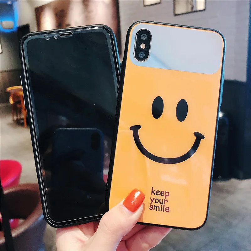

Simple smiling face new fashion leader iPhone 7 / with Apple Xs Max glass mirror XRTPU simple smiling face 6s mobile phone case
