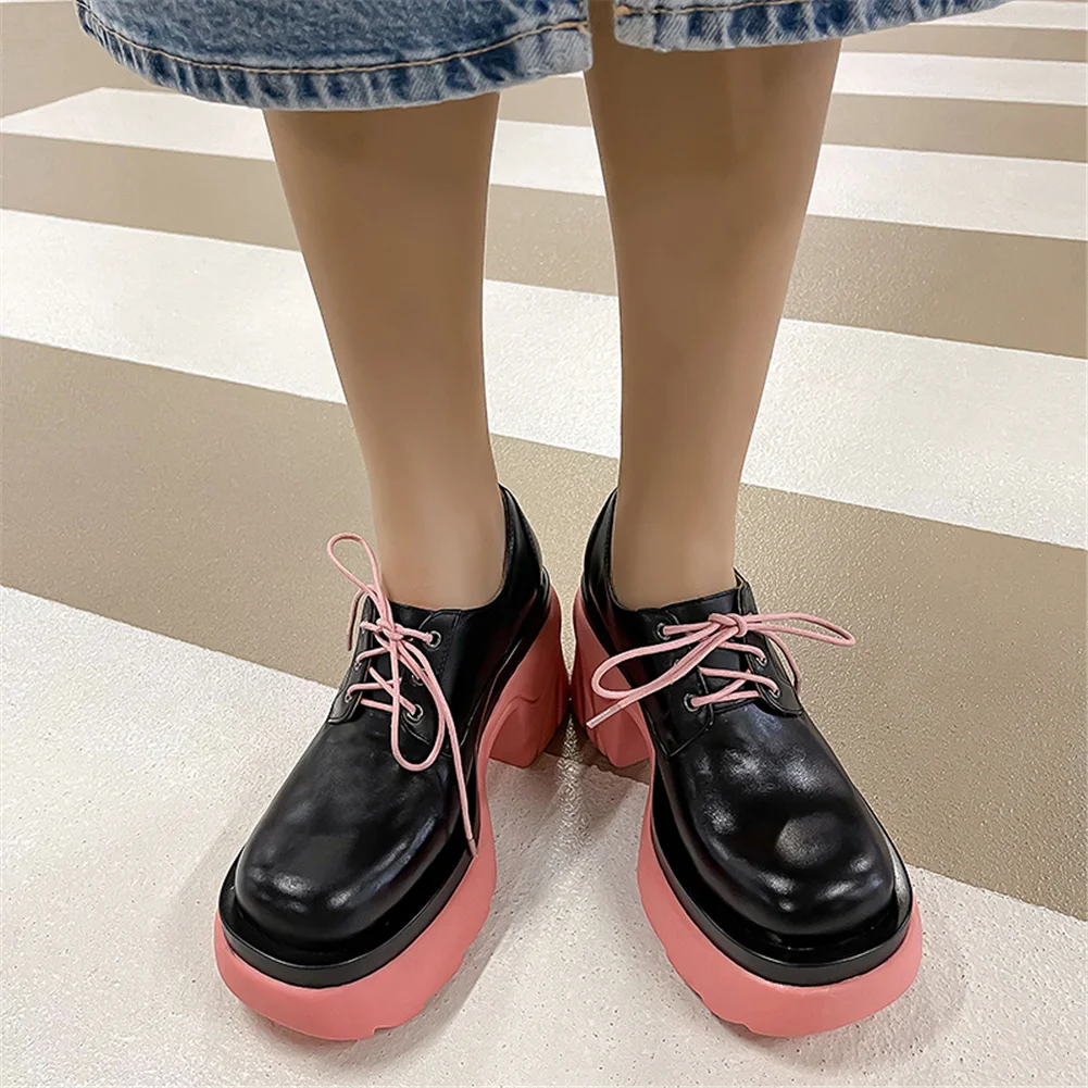 

SaraIris Genuine Leather Brand New Pumps Solid Lace Up Platform women's Pumps 2021 High Heel Sugar Casual Leisure Women Shoes