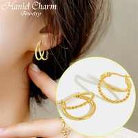 hot sale 925 sterling silver double layer twisted hoop earrings female simple fashion temperament trend handmade jewelry couple