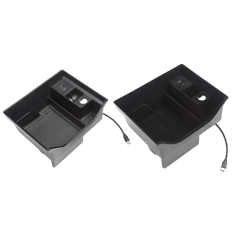 

for Tesla Model 3 Y 2021 Central Armrest Storage Box with USB Charging Port and Press Type Cup Holder