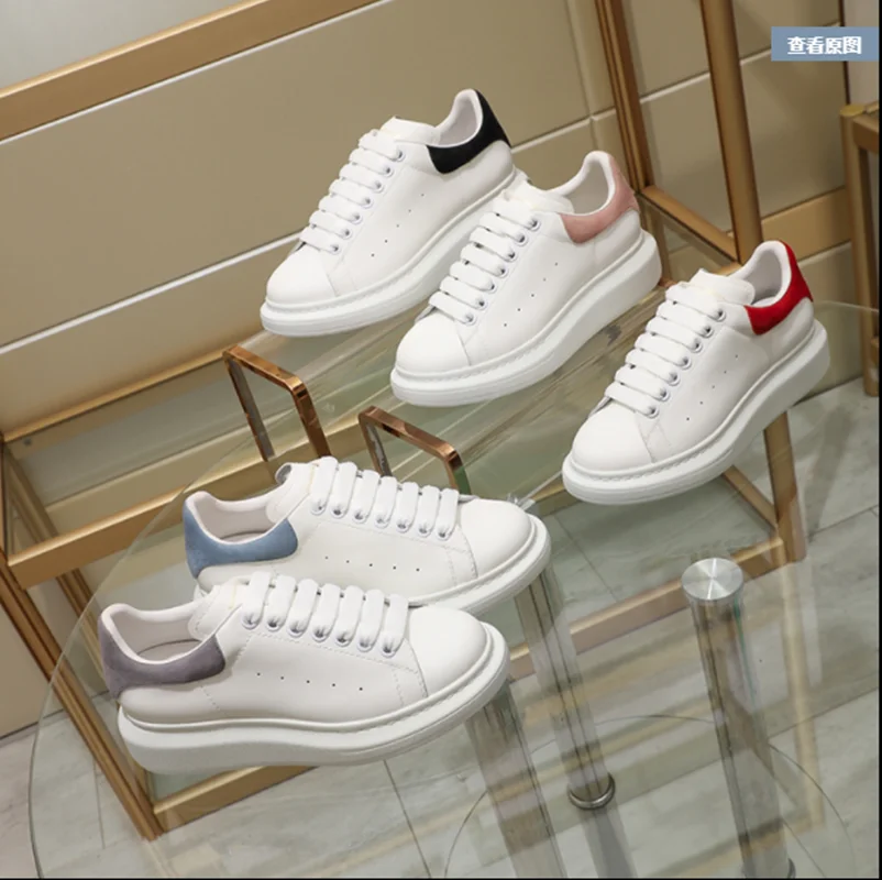 

New Womens Mens Mc.Queen Leather White Shoes Platform Sneakers Flat Casual Party Wedding Shoes Suede Sports Sneaker Size 35-45
