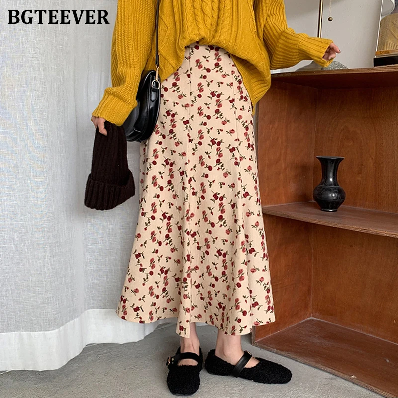 Женская Вельветовая юбка Русалка BGTEEVER эластичная с высокой талией и цветочным