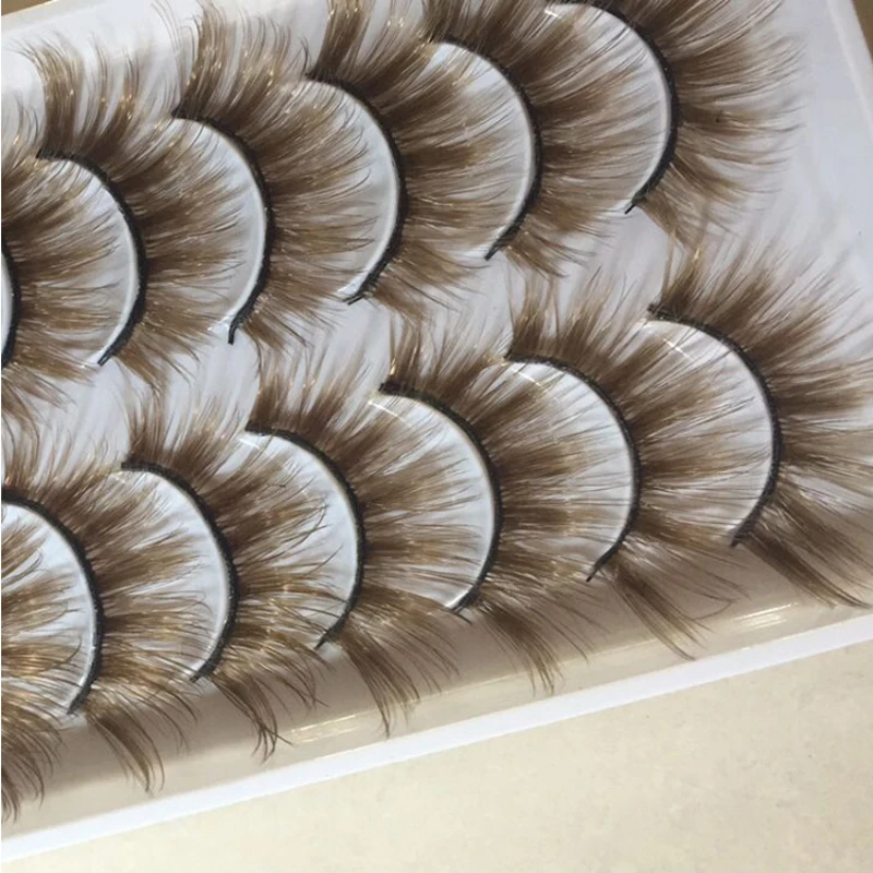 Новые 10 пар 3D норковые цветные накладные ресницы коричневый крест длинные натуральные накладные ресницы Сценическое Шоу макияж толстые ресницы