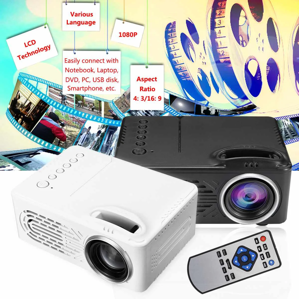 RD-814 портативный домашний 1080P HD проектор USB светодиодный проектор Beamer системы медиаплеер кинотеатр USB tv 3D