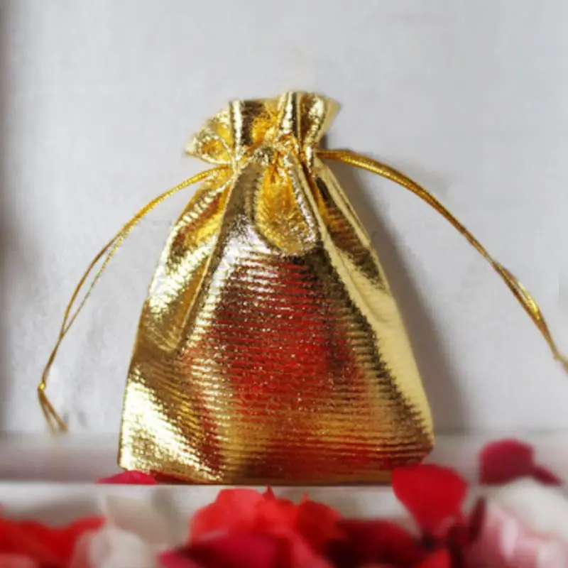 25Pcs Drawstring Non-Woven Fabric Voile Jewelry Favour Wedding Candy Gift Pouch Bags (Golden) | Дом и сад