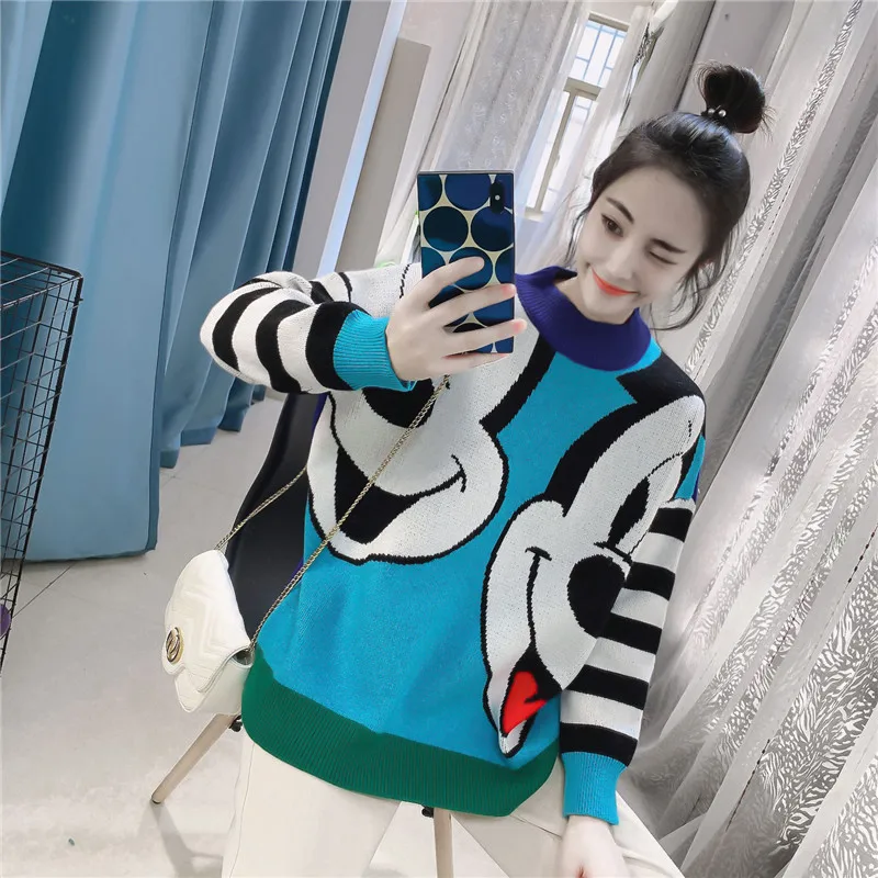 20120 Autumn Winter New Bear Women Sweater Loose Cartoon Thicken Pullovers Jumper Female Kawaii Cute Knitted Tops | Женская одежда