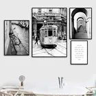 Настенные картины с изображением Парижа автобуса церкви велосипеда листьев на холсте черные белые скандинавские плакаты и принты настенные картины для декора гостиной