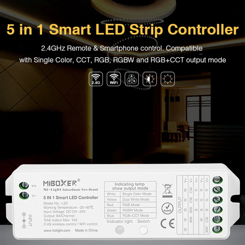 Фото 12V 24V LS2 5 в 1 Smart Led Управление Для одного Цвет RGBW RGB CCT Светодиодная лента 12V 24V LS2 5 в 1 Smart Led Управление Для одного Цвет RGBW RGB CCT Светодиодная лента
