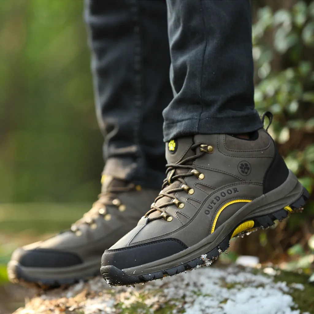 

Winter Couple Boots Super Warm Ankle Boots Quality Leather Snow Boot Men Woman Fur Plush Outdoor Hiking shoes Plus Size