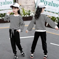 tracksuit for girls 2021 spring children kids striped tops t shirt sports pants 2pcs clothes set costume for girl 8 10 12 years