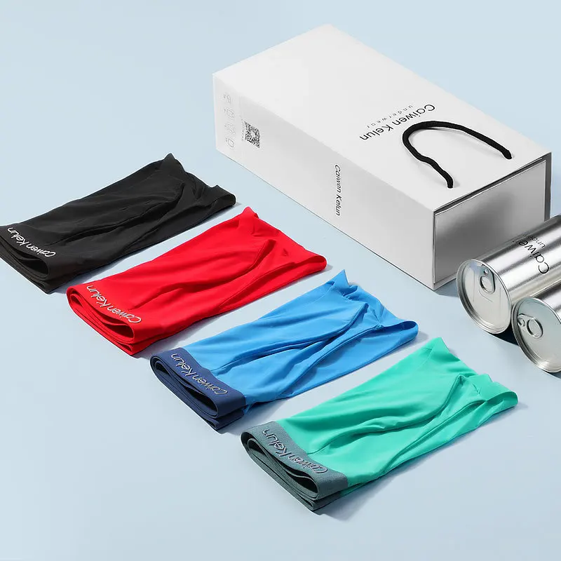 Men's Breathable Underwear Briefs Ice Silk Summer Ultra-thin Breathable Seamless Briefs Head Boyfriend Gift Choice 4pcs Gift Box