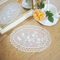 2 pieces white retro style lace embroidery oval dust cover towel coaster coffee pad placemat home decor kitchen accessories