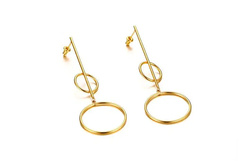 

QWC CCE249 winter arrival fashion jewelry birthday gift IP gold color big 82mm size two round Simple titanium steel earring