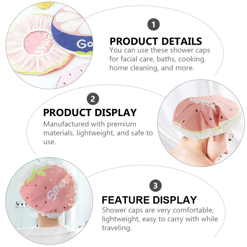 

6pcs Elastic Shower Caps Fruit Bathing Caps Dust-proof Caps Hair Dyeing Hats