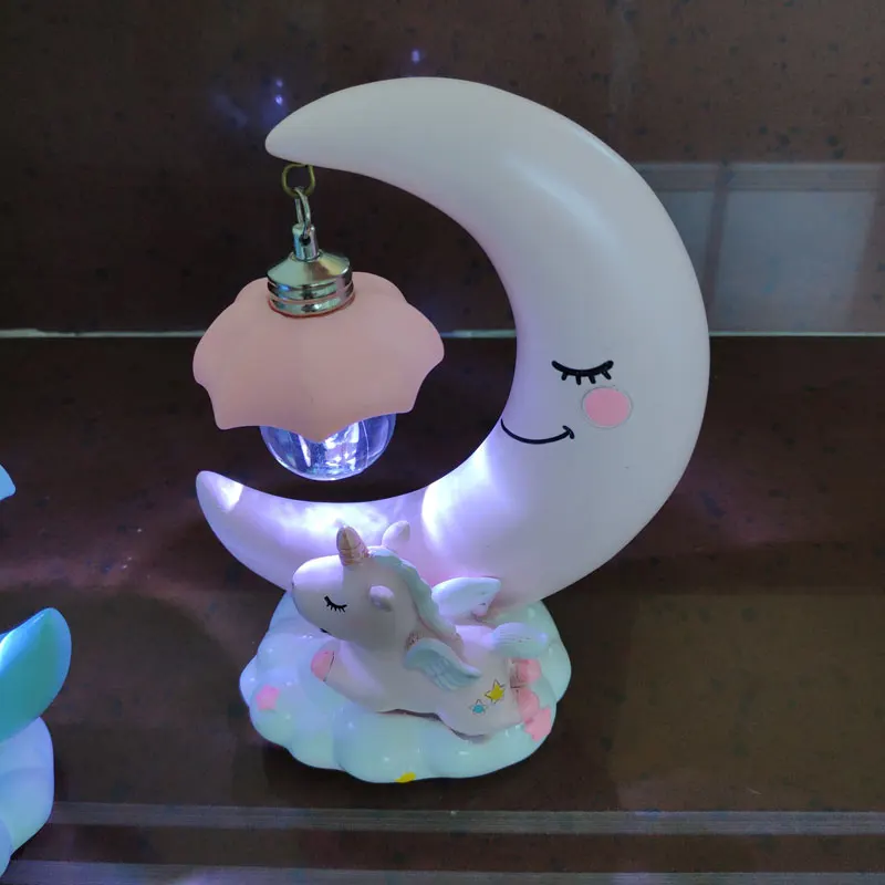 Ночник в виде единорога и Луны светодиодный светильник мультяшной смолы ночник