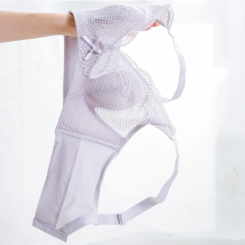 

Fashion Young Girl Bra Plus Size 95C Cup Thin Cotton Underwear Women Sexy Brassiere Purple Lace Lingerie Push Up Bras Embroidery