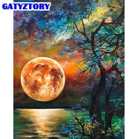 gatyztory pictures by number tree lake kits oil painting by number moon landscape diy frame modern drawing on canvas handpainted
