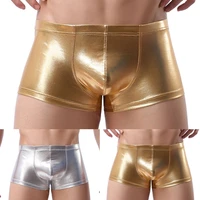 men wet look goldsilver bulge short pants convex pouch boxer briefs trunks sexy bandage fashion club pole dance bodycon shorts