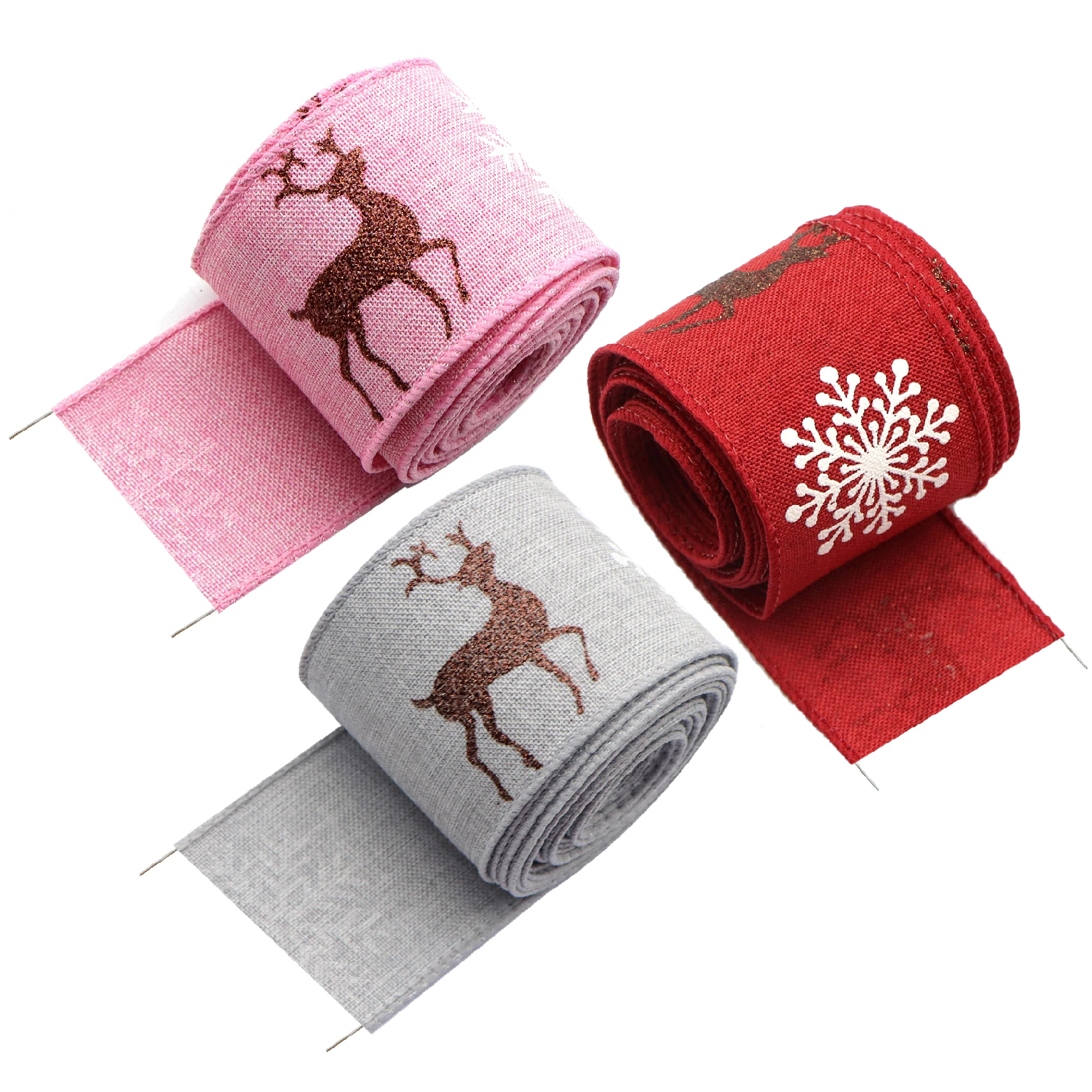 

5 ярдов, 48 мм, Рождественская лента, Блестящая лента с принтом оленя, джутовая лента с проводным краем, сделай сам, подарок, Классическая лент...