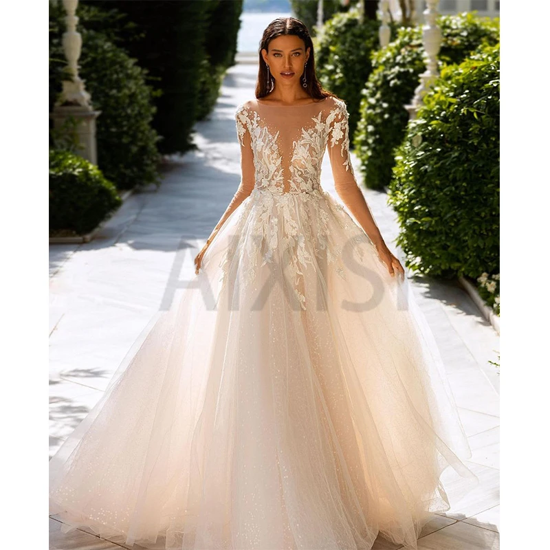 Жасминовое свадебное платье без бюстгальтера иллюзия глубокий вырез длинный