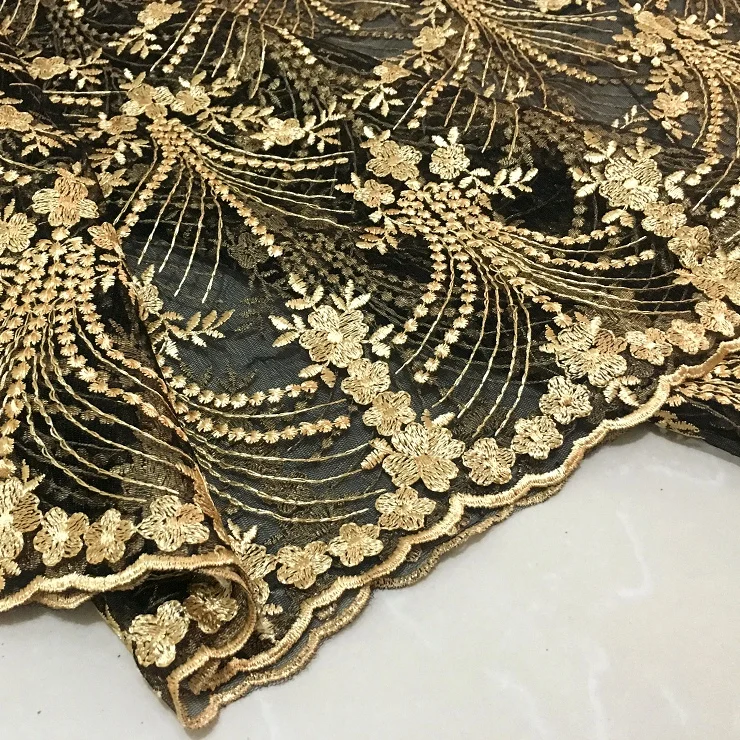 New antique three-dimensional gold mesh embroidery lace embroidered skirt fabric custom clothing fabric
