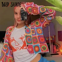 bold shade harajuku aesthetic indie cardigans crochet colorblocking long sleeve oversized sweater button y2k new trend outfits